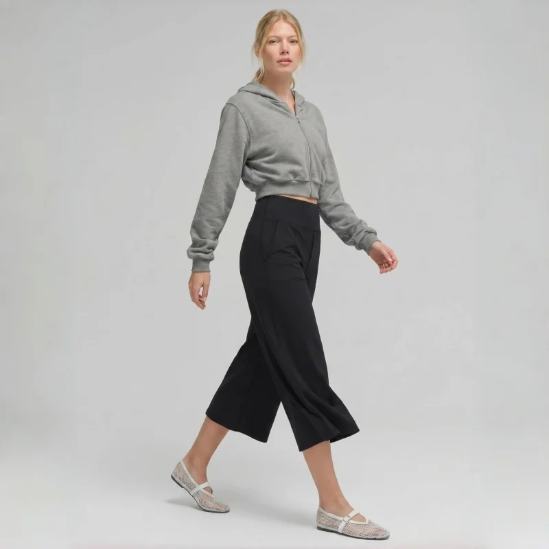 Mermaid Curve Buttery Soft Cropped Wide Leg Pants Women High Waisted Culottes Lounge Yoga Capris Flowy Athleisure Joggers Pocket