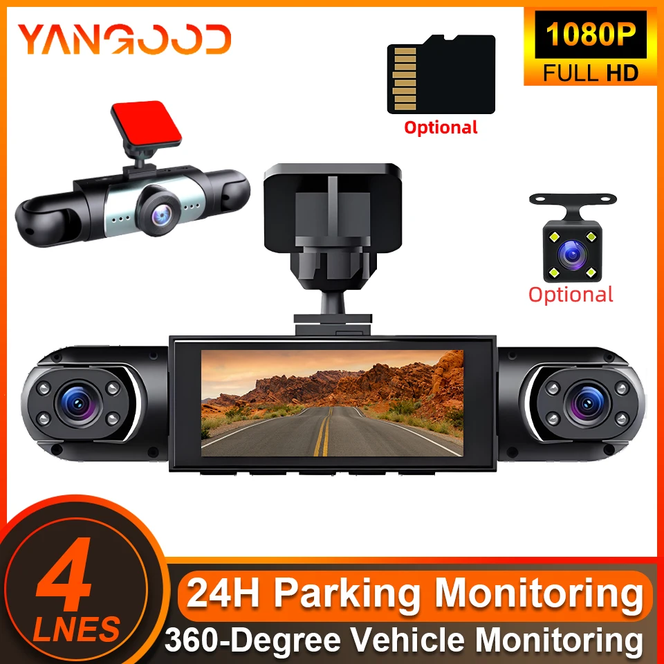 

Yangood 4 Channel Dash Cam 360° FHD Front Rear Left Right G-Sensor Night Vision Loop Recording Motion Detection Blackbox