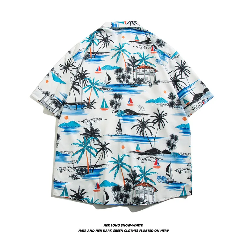 

Japan Flower Printed Vintage Cargo Shirt Summer New Men Beach Hawaiian Short Sleeve Casual Mens Women Shirts Oversized A63