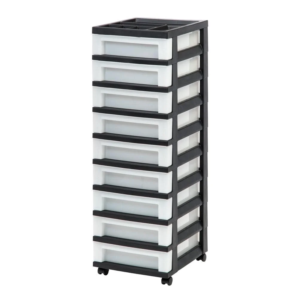 

9 Drawer Storage Cart with Organizer Top, Black and Pearl (14.25 in. L x 12.05 in. W x 37.75 in. H)
