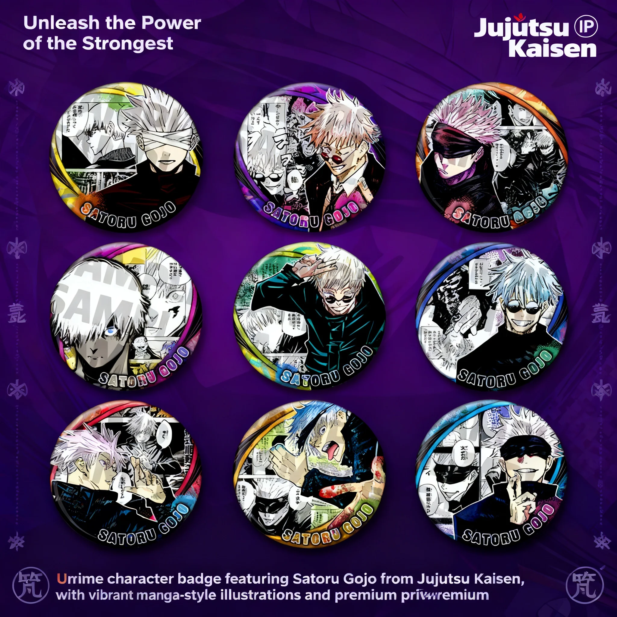 

Аниме-мерч Jujutsu Kaisen: значки и броши с персонажем Годжо Сатору, блестящие пленочные значки, коллекционные аксессуары, аниме-товары