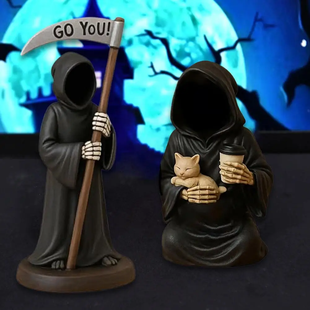 

Emotional Support Grim Reaper Figurine Hand-Painted Resin Grim Reaper Statue Death-Themed Resin Decoration Ornaments