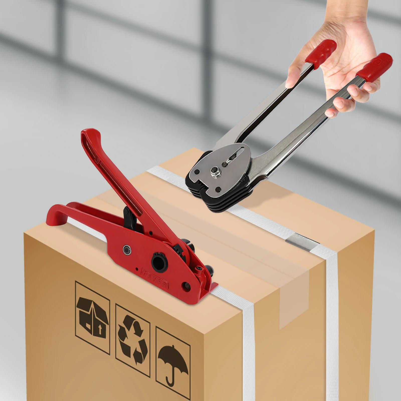 1000N Manual Strapping Kit, Tensioner & Sealer Complete Set with Packing Belt, Portable Packaging Strapping Tools for Packaging
