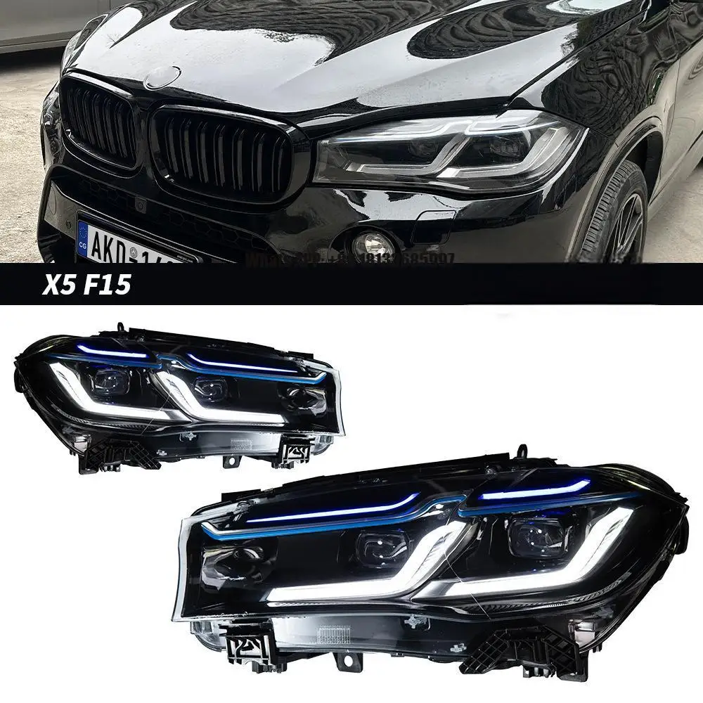 

Auto Fit for BMW X5 F15 2014-2018 Headlight Assembly Modification With LED Lens Blue Eyebrow Daytime Running Light