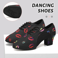 Adult Latin dance shoes women colorful Oxford cloth soft soles international ballroom dance shoes colorful lip prints dance shoe