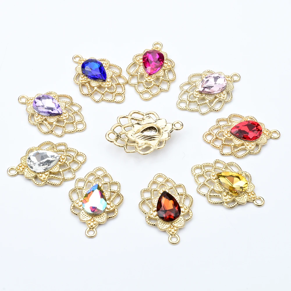 10/20pcs Alloy Metal Inlaid Teardrop Rhinestone Glass Crystal Leaf Applique for Garment Bag Charms DIY Making Supplies