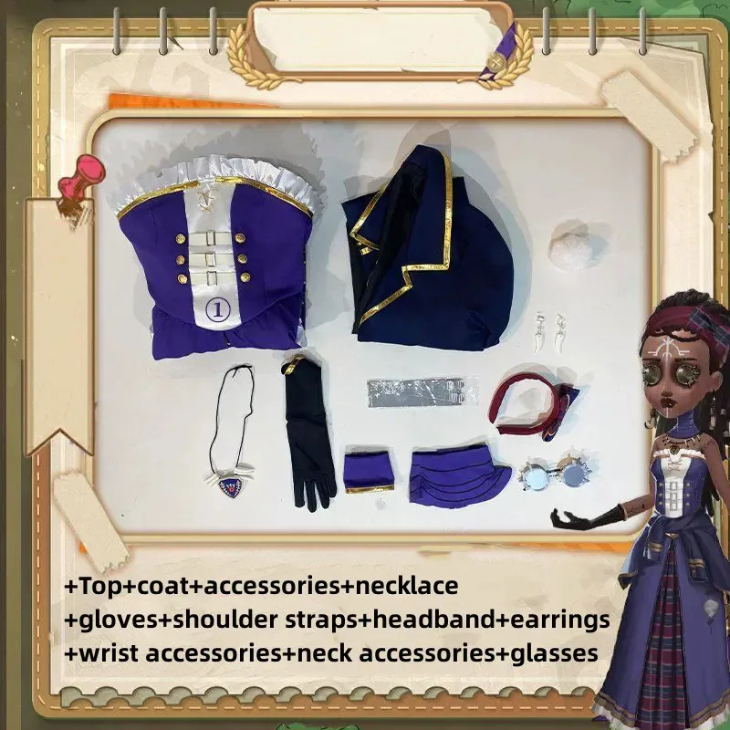 Anime Game Identity Ⅴ Patricia Dorval Enchantress Cosplay Costume Purple Evening Dress Coat Woman Sexy Masked Ball Party Suitx;2