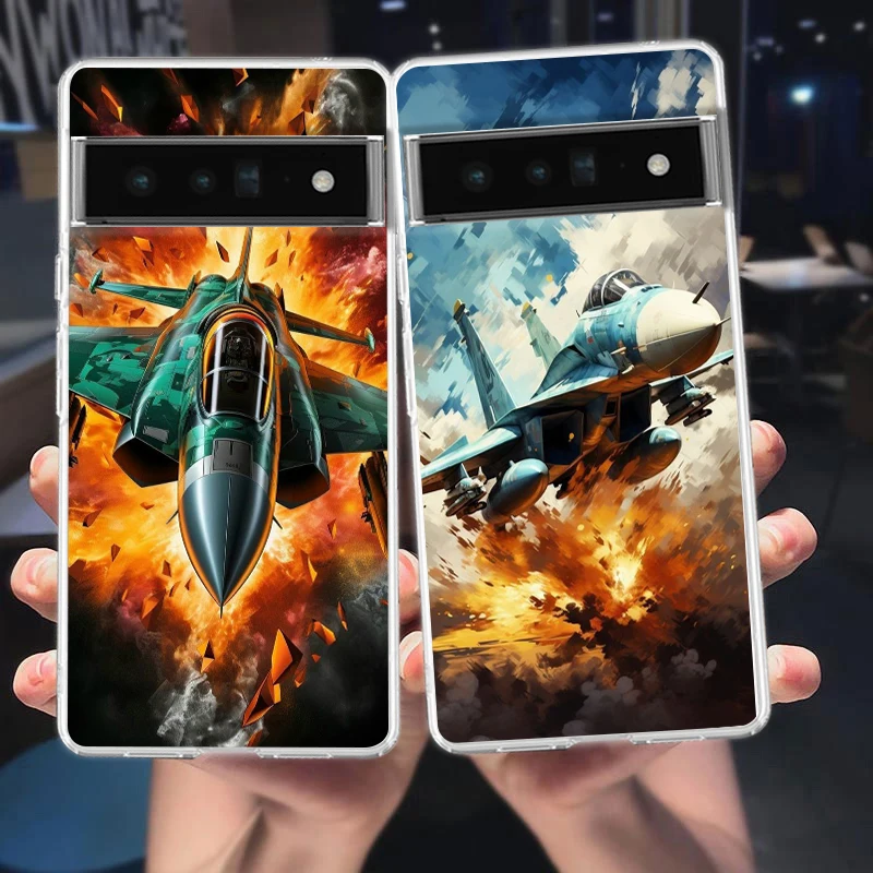 Coque de téléphone antichoc en silicone TPU transparent, avions de chasse, Google Pixel 9 Pro XL 8 7 6 Pro 8A 7A snap5 4 5A 4A 3A XL 5G
