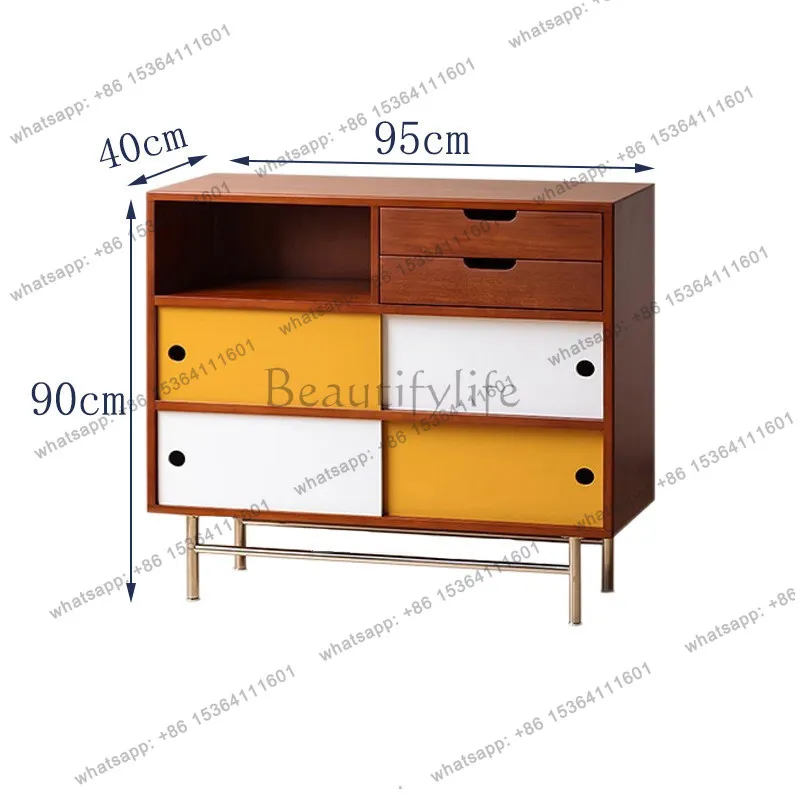 FG medieval Bauhaus contrasting color side cabinet color matching sliding door against wall storage retro locker