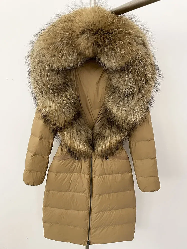 

Women Real Natural Fox Fur Collar Hooded Thick Warm 90% White Duck Down Coat Long Winter Jacket Female Streetwear Casual