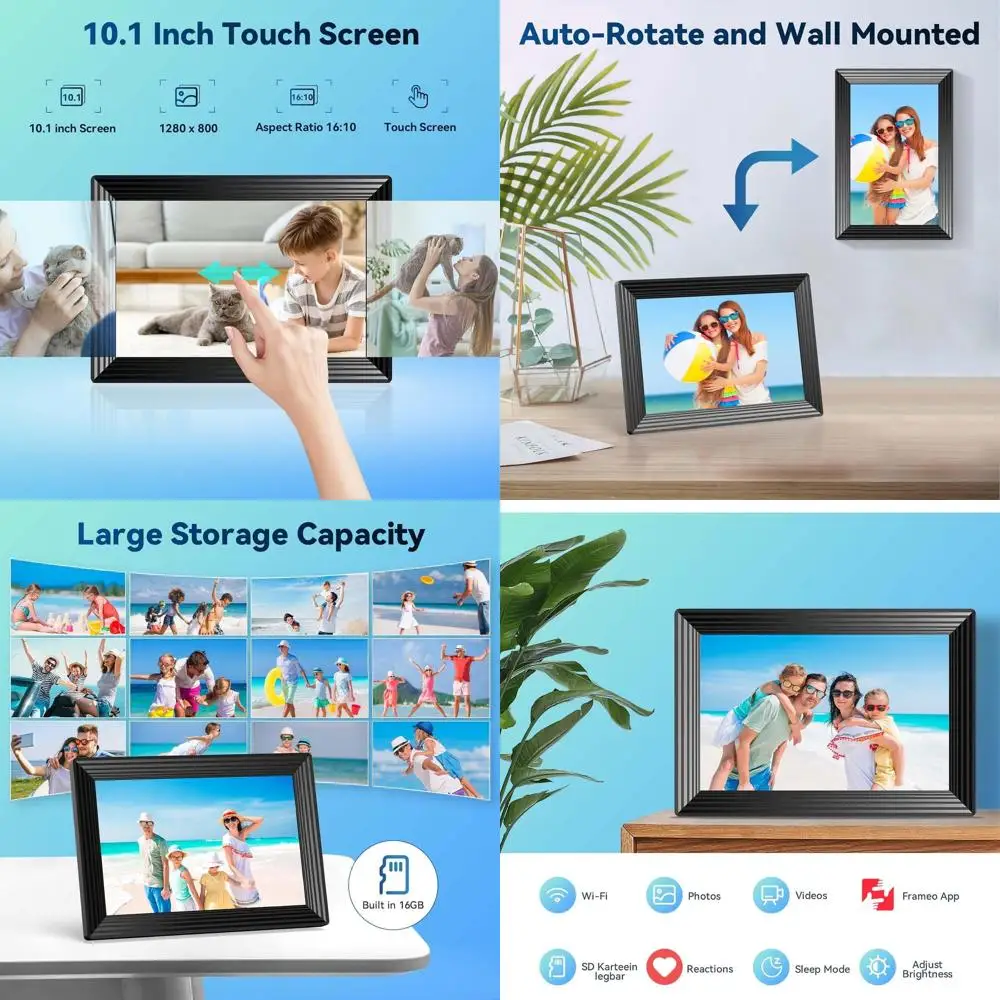 

Рамка для фотографий Smart WiFi 10,1, хранилище на 16 ГБ, сенсорный экран HD, удаленное использование и автоматическое вращение