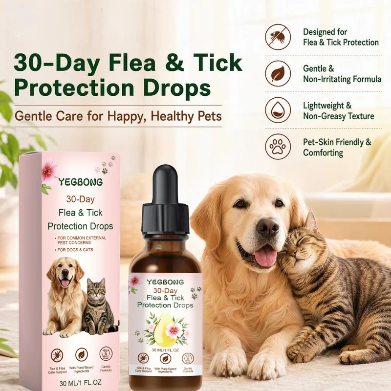 30ML 30‑Day Flea Tick Protection Drops Plant‑Based Gentle Formula External Care Drops For Dogs And Cats Effective Care