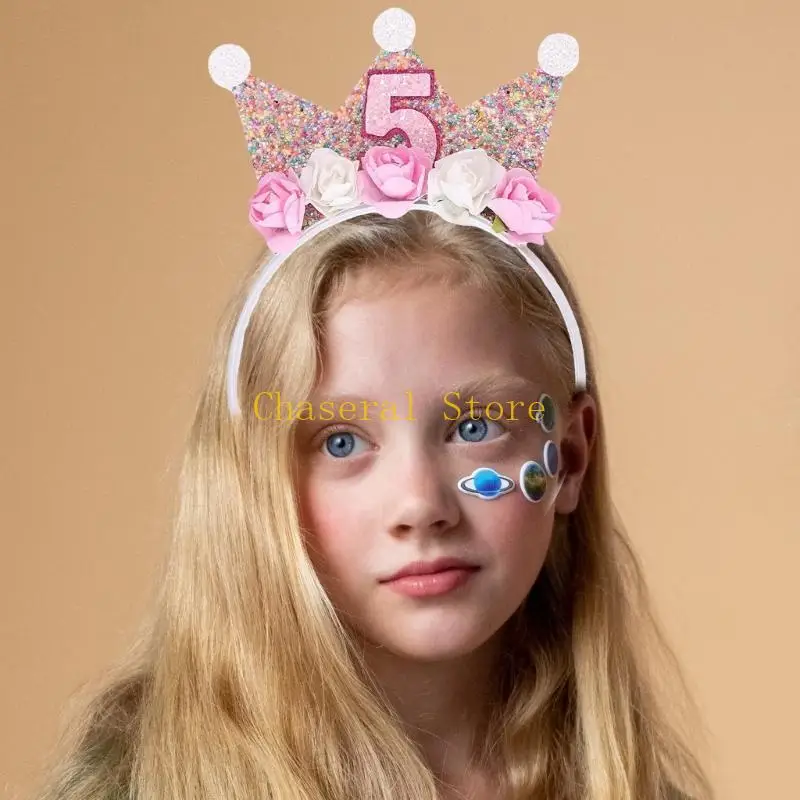 

E7CE Baby Crown Crown Sequine Hap Hoop привлекает головокружение цветочных волос.