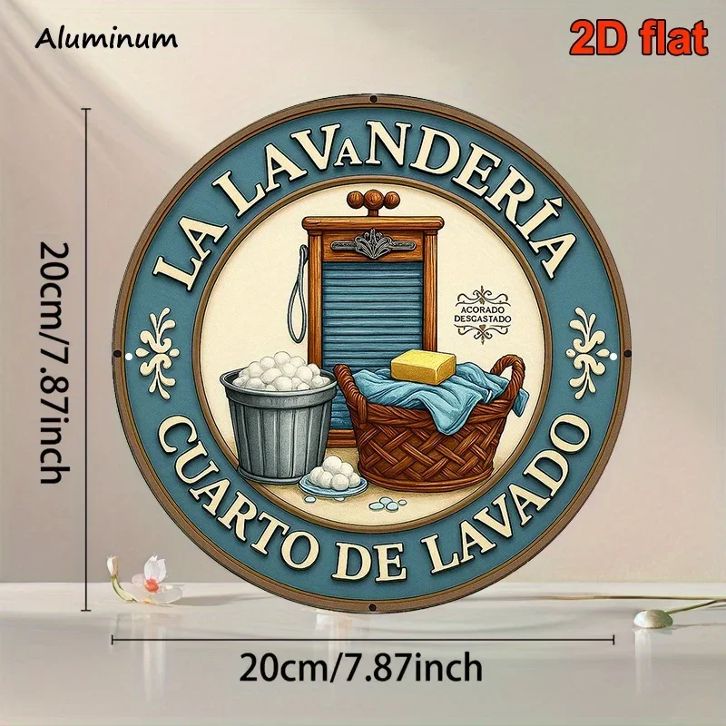 Vintage Decorative Sign Related to 'Laundry', a Round Aluminum Plaque in Spanish, Suitable for Decorating Laundry Rooms,