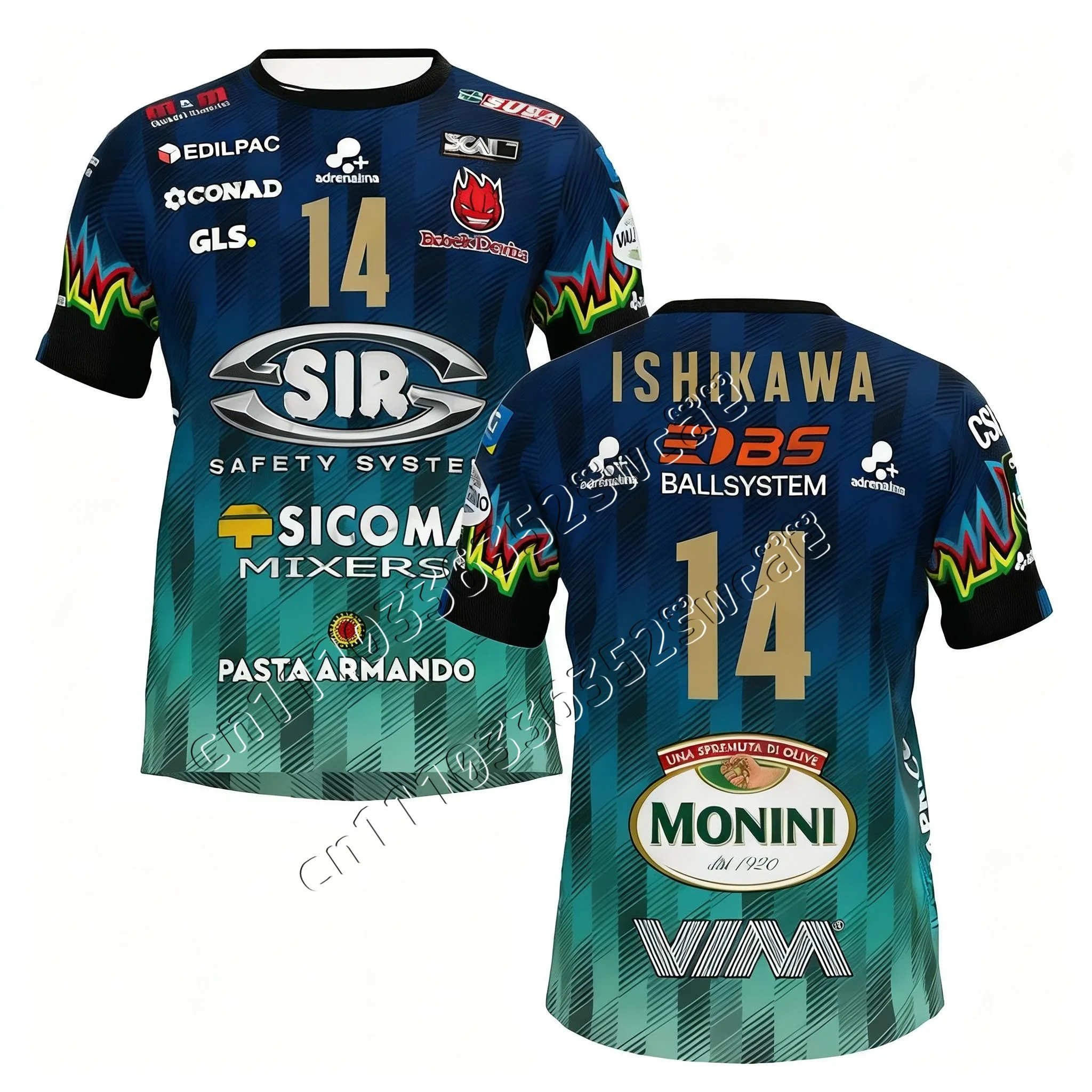Niños No. 14 Camisetas de voleibol Sir Safety Perugia, ropa de partido, camiseta de playa, camiseta masculina Ishikawa Champions, ropa deportiva de ciclismo