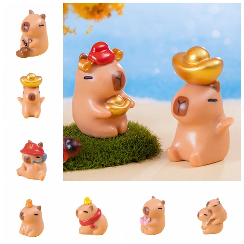 Mini figurine Capybara en résine, micro paysage, figurine d'ornement de dessin animé, jouets de simulation, sculpture mignonne