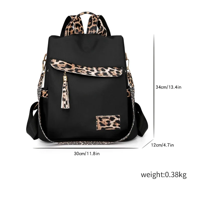 Leopard Print Stylish Multi-function Luxury Backpack Women Casual Tassels Large Capacity Backpack Anti theft Designer Nylon Bag