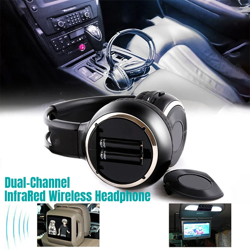 Handsfree InfraRed Wireless Headphone Over Ear Auxiliary Headset Dual Channel for Car IR Headrest DVD Player Multimedia Gaming