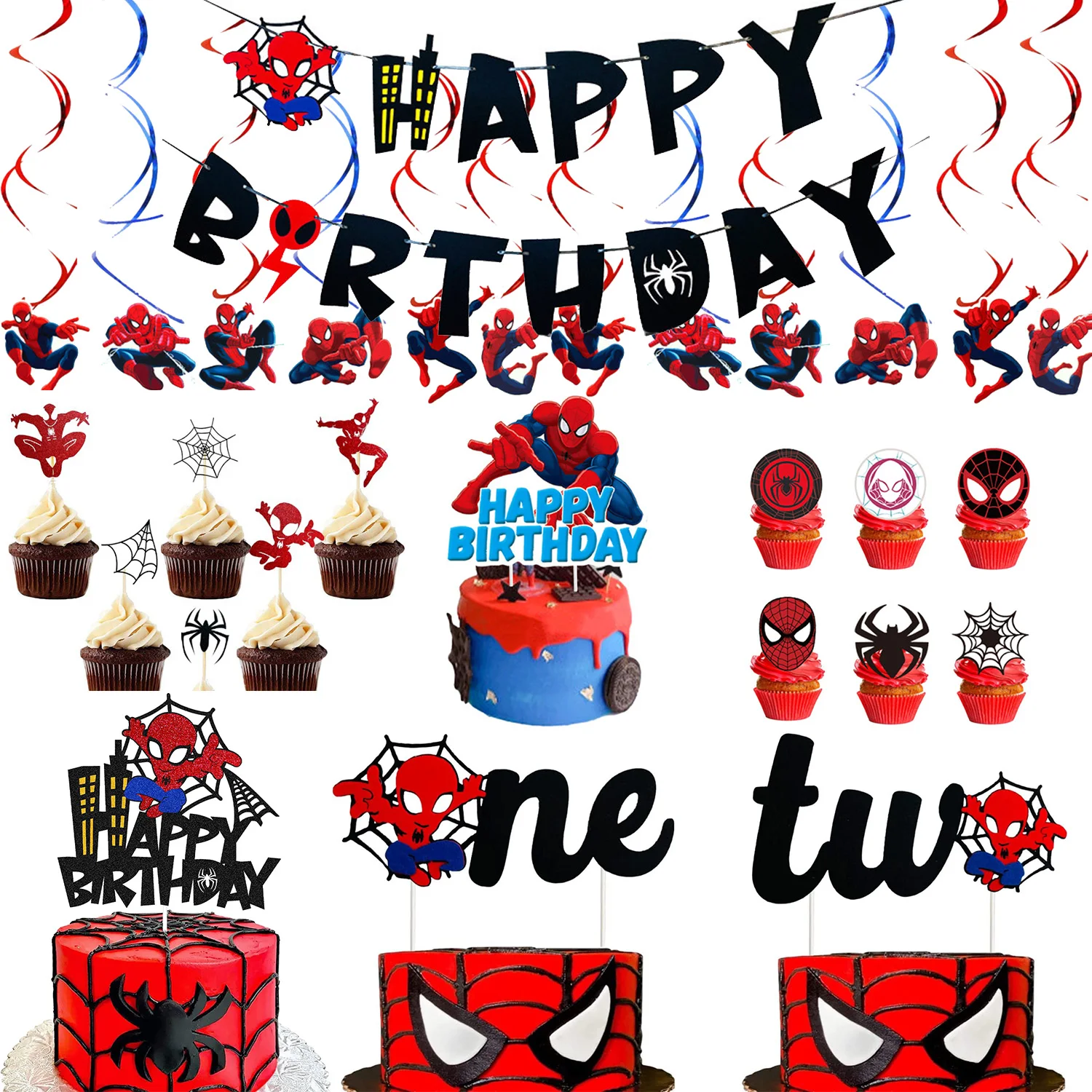 Juego de adornos para tartas de Superhéroes para niños, decoraciones para tartas de mesa con temática de película de dibujos animados de Spiderman, suministros para fiestas de feliz cumpleaños