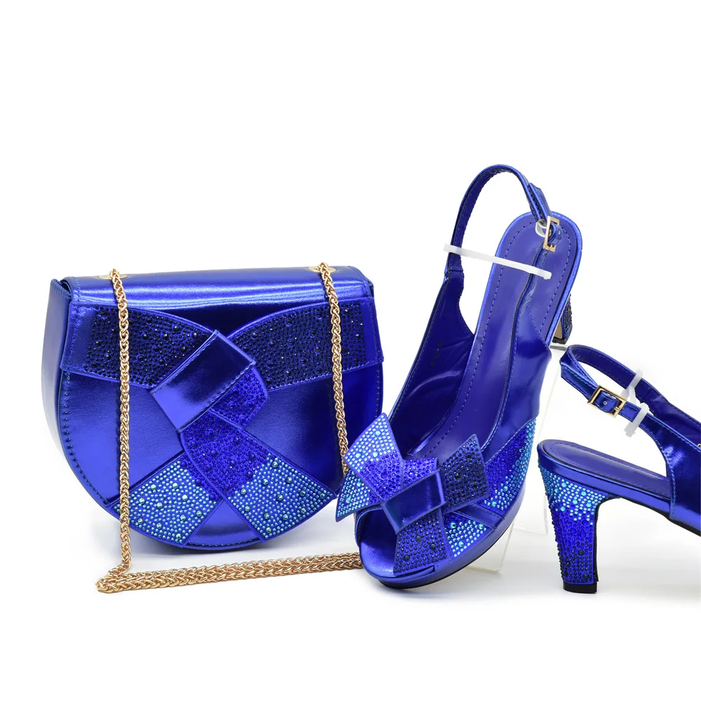 

Party with high-heeled broken diamond round head fish mouth sandals with the same style bag set
