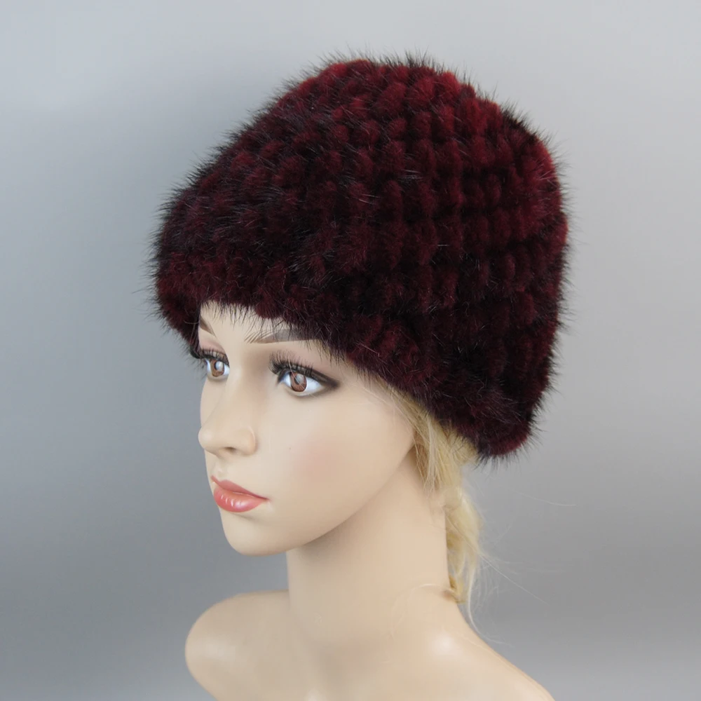 Hot 2025 Real Mink Fur Hat Luxury Women Winter Knitted Mink Fur Beanies Cap Handmade New Thick Female Warm Real Mink Fur Caps