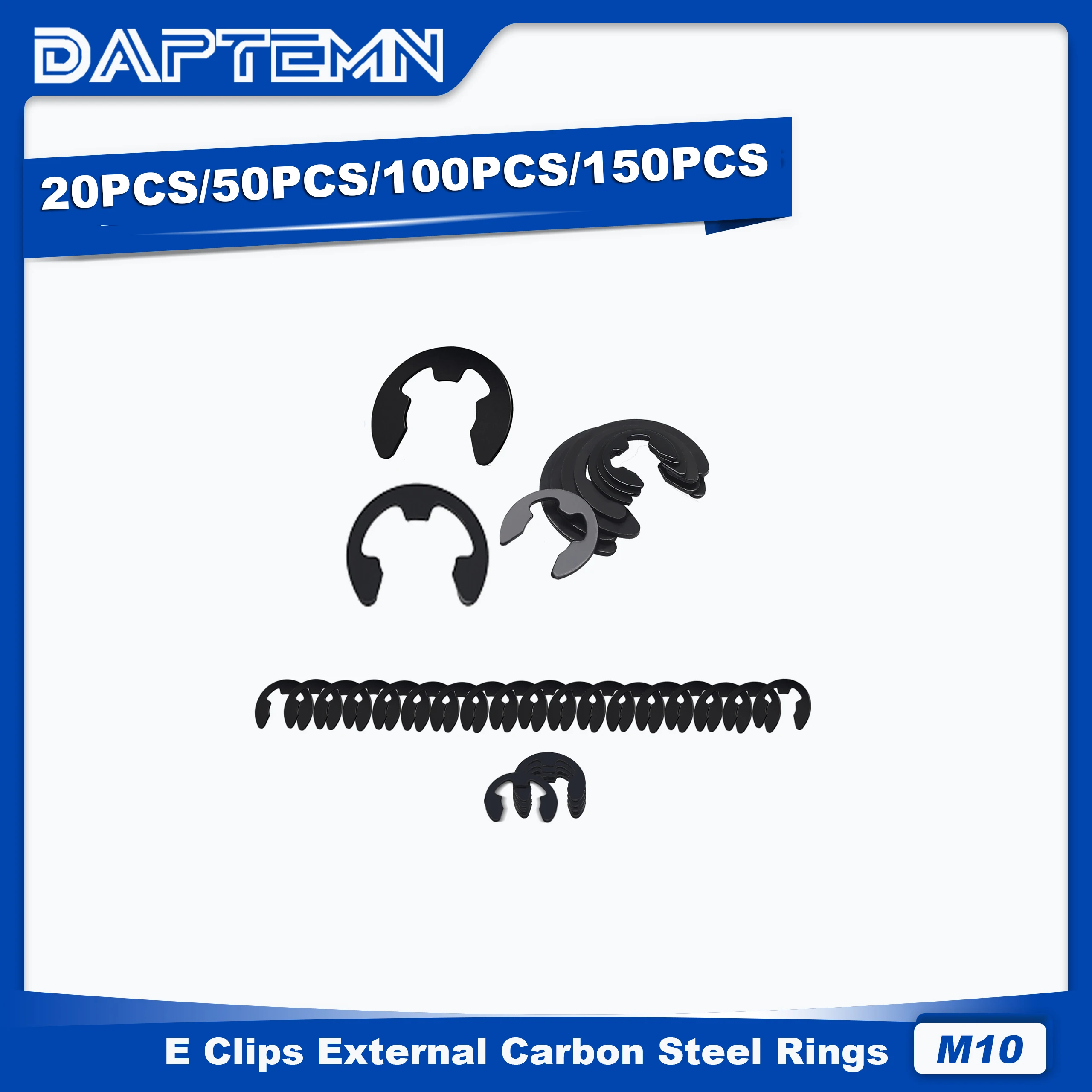 M10 E-Clips Circlip External Retaining Rings, E Clips External Carbon Steel Rings 20PCS 50PCS 100PCS 150PCS