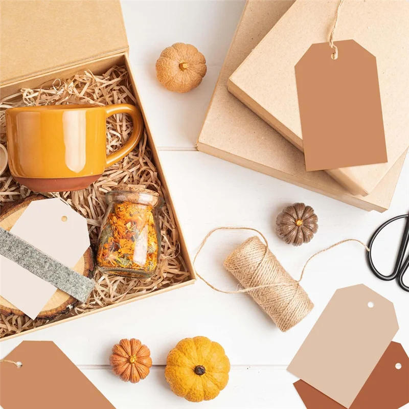 SR-120Pcs علامات هدايا تيراكوتا 4 ألوان صلبة متدرجة ملصقات معلقة مع حبل علامات ورقية فارغة ملونة كبيرة، سهلة التركيب Bro