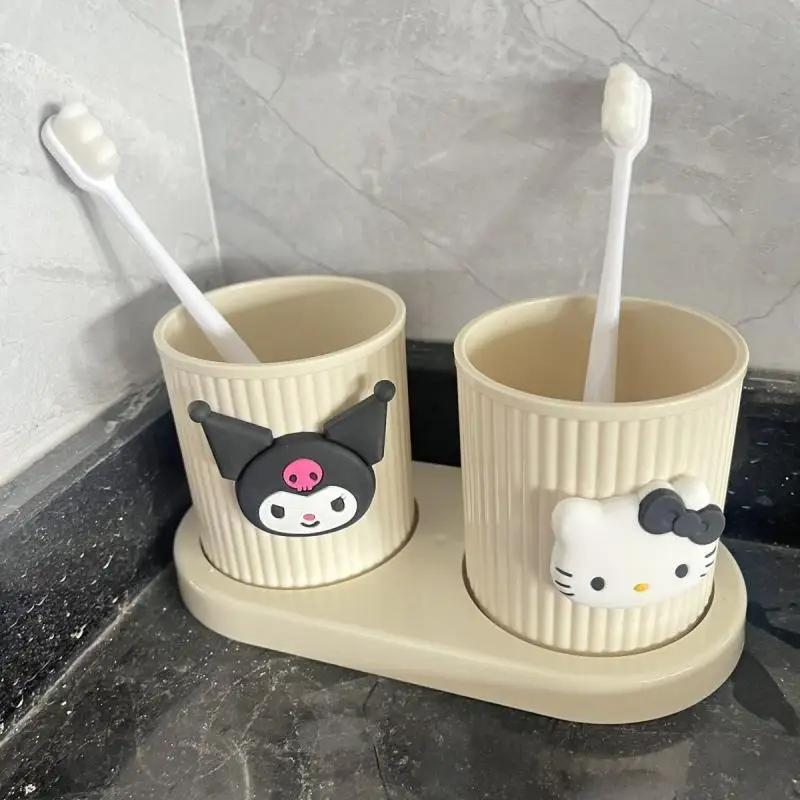 Hello Kitty Kuromi Cartoon Mouthwash Cup Set with Base Couple Brushing Mouthwash Cup Cute Student Dormitory Cup Tooth Mug Toys