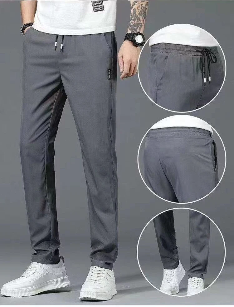 Motorcycle Trousers Men Summer New Black Gray Thin Business Casual Pants Outdoor Elastic Breathable Small feet Leg Sweatpants 5X