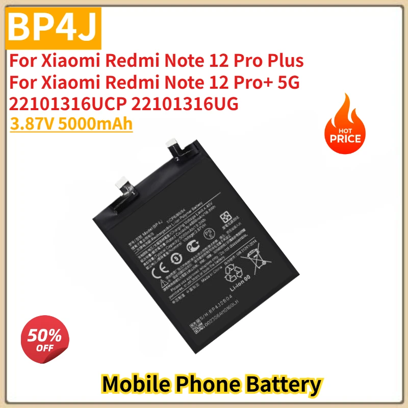 

BP4J High Quality Phone Battery 3.87V 5000mAh For Xiaomi Redmi Note 12 Pro Plus /Note 12 Pro+ 5G Brand New Replacement Battery