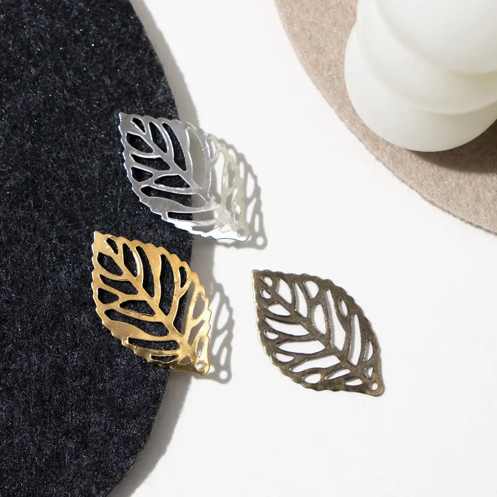 100pcs Hollow Leaf Metal Flower Pieces, Pendant Jewelry Making Leaf Connector DIY Handicraft Decoration