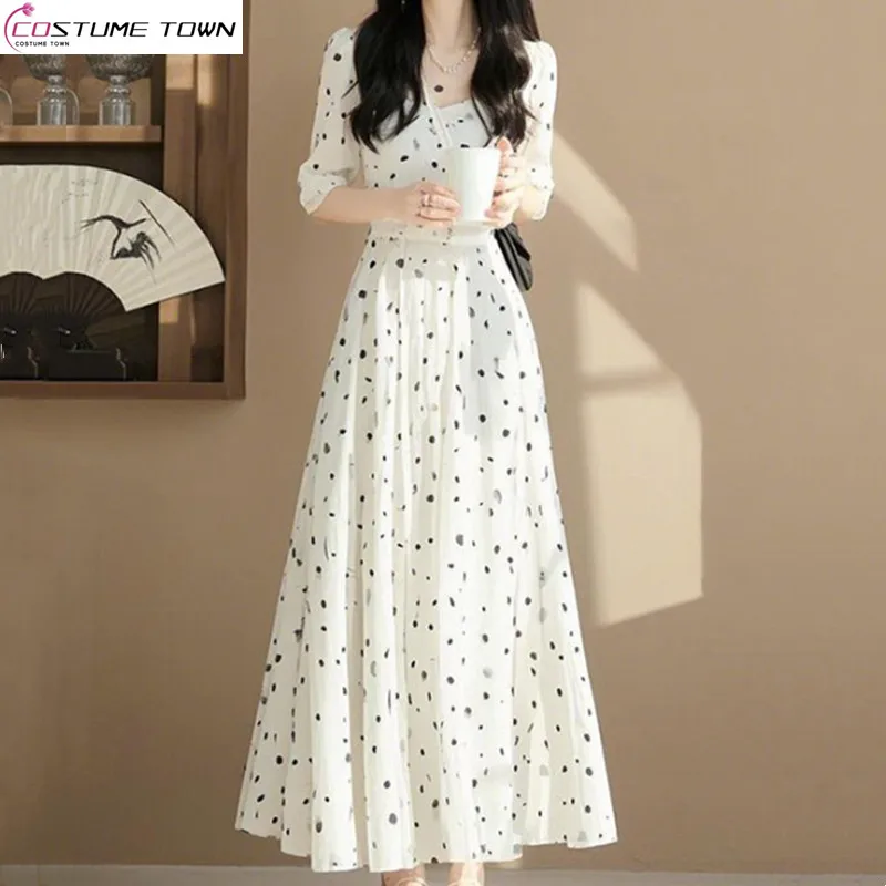 

2025 Spring/Summer New Fashion Dot Printed White Dress