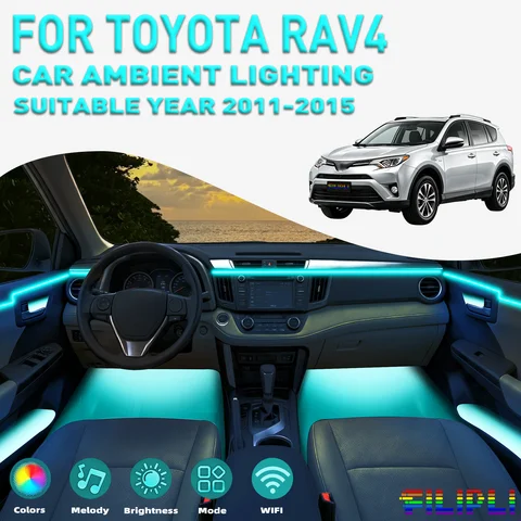 For TOYOTA RAV4 2011-2015 CAR AMBIENT LIGHTING colorful 6 Lights kit RGB colors iridescent interior car lights strip6-in-1 LED Interior Hidden Acrylic Strip Symphony Atmosphere Lamp Neon acrylic light strip  Lighting and decorative lamps Long Standby