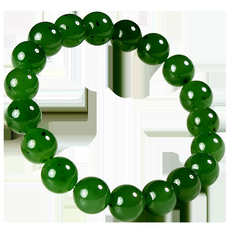 

Fine Jewelry Natural Hetian Nephrite Jade Jade Spinach Green 8mm Round Bead Bracelet for Women