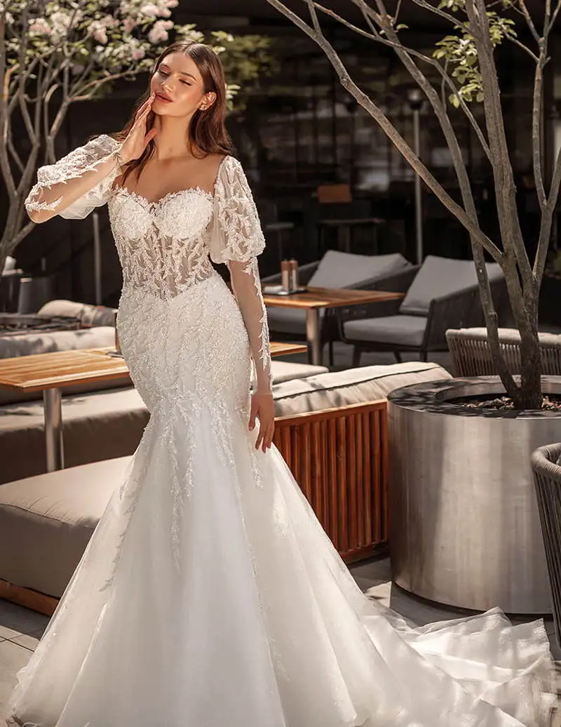 Klasyczna suknia ślubna o kroju syreny suknie ślubne aplikacje wzór koronkowe suknie ślubne duży rozmiar Vestidos De Novia kolor dostosowany