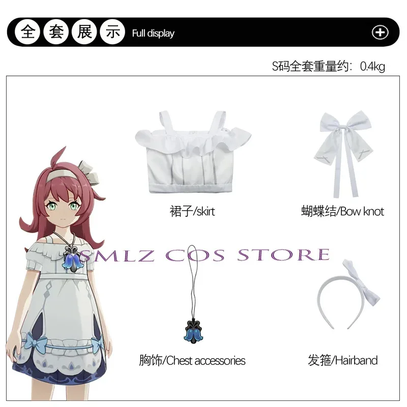 Young Clervie 코스프레 게임 Genshin Impact Costume 소녀 Clervie 드레스 가발 정장 할로윈 의상 여성용 성인 의류