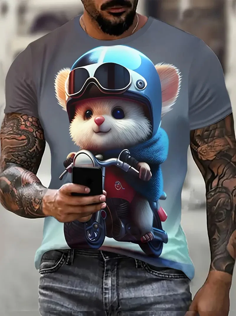 Men's 3D animal mouse printed T-shirt summer fashion casual outdoor sports fitness round neck short sleeved men's shirt clothing image 4