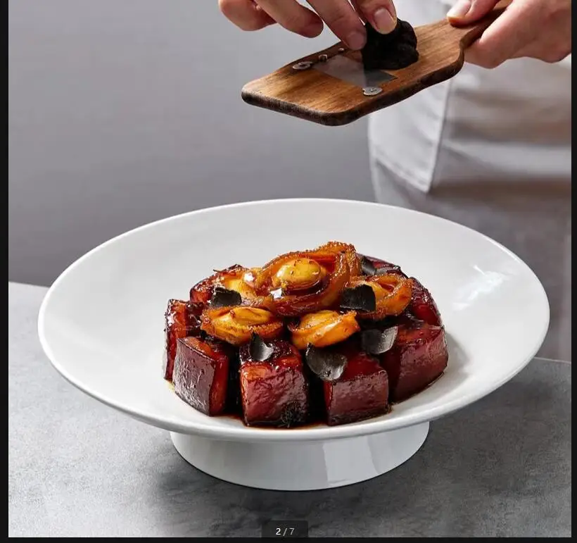 

Ceramic Dinner Plate High Feet Refreshment Tray Dim Sum Plates Fruit Salad Bowl Serving Sushi Dish Snack