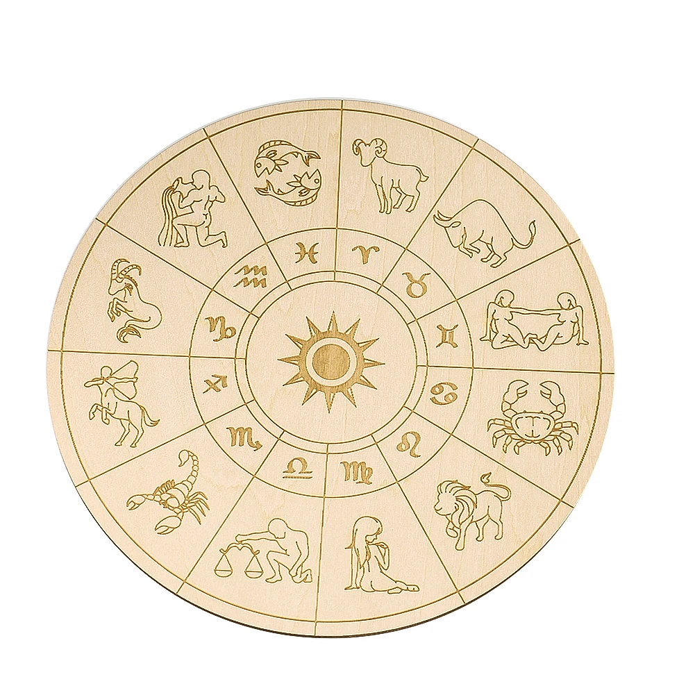 15cm Zodiac Laser Engraved Wooden Plate Coaster Divination Tarot Game Mat Yoga Meditation Energy Mat Wicca Ritual Supplies