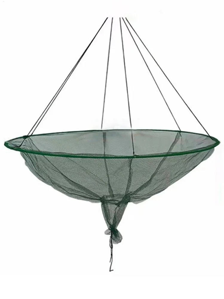 Soft Steel Hoop Fishing Drop Net Large Round Bridge Style Hand Net Sturdy Cast Capture Net, Wear-resistant Fish Catching Gear