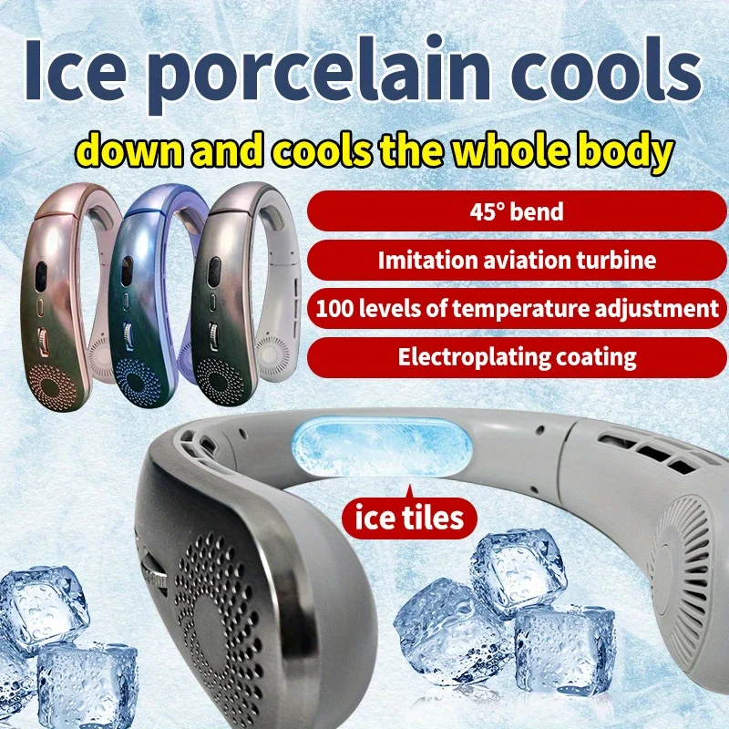 

100 Speed ​​Adjustable USB Neck Fan Comfort Radiator Silent Whisper Wind LED Display Outdoor Portable Mini Neck Fan