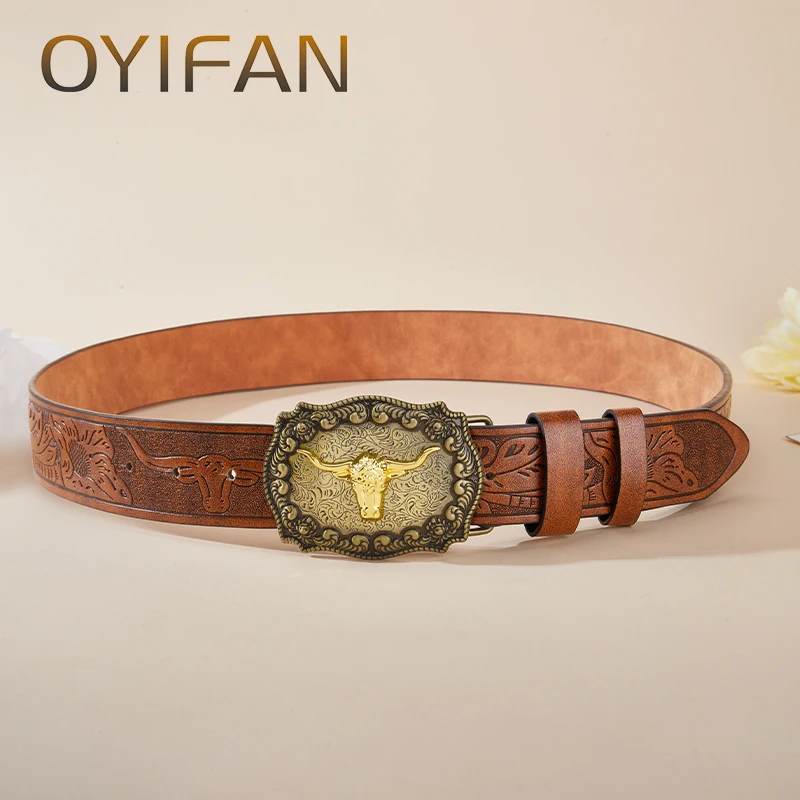 OYIFAN 남녀공용 조각 벨트, 카우보이 벨트, 유니섹스 벨트, 패션 트렌드 핀 버클 벨트, 110-130cm