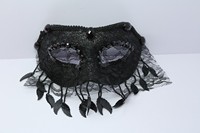 Halloween Masquerade Princess Venetian Embroidered Lace Rhinestone Mask Black Unisex Mask