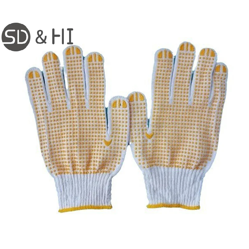 1Pairs Yarn Adhesive Gloves Cotton Polyester String Knit Shell Safety Protection Work Gloves For Mechanic Industrial Warehouse