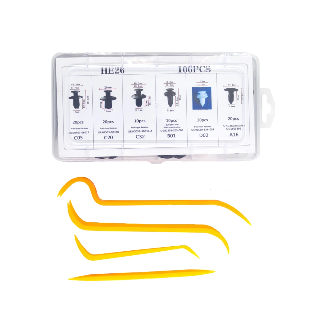100pcs Mixed Car Plastic Clips Auto Fixing Door Closer Pin Removing Retainer Rivet Screws Disassembly Tools For Removal Products