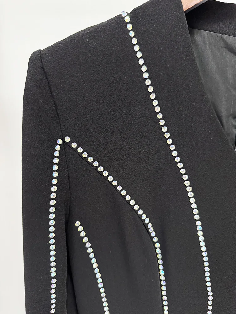 하이 스트리트 최신 유행 2025 디자이너 파티 드레스 여성용 정장 긴팔 다이아몬드 비딩 롱 맥시 드레스