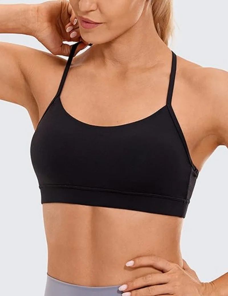 Womens Flow Y Back Sports Bra - Padded Racerback Low Impact Spaghetti Thin Strap Workout Yoga Bra