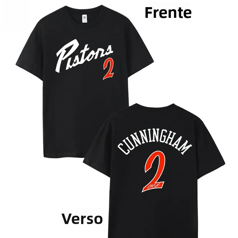 Camiseta Cade Cunningham Pistons 2 Number Basketball Sports Manga Curta Casual Tamanho Grande Masculina Verão Confortável Alg...