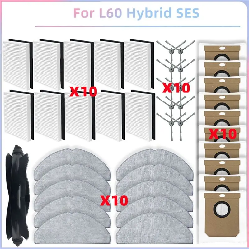 AT02-For Eufy G50 Hybrid, L60 Hybrid / L60 Hybrid SES Vacuum Parts Main Side Brush Hepa Filter Mop Pads Dust Bags Accessories