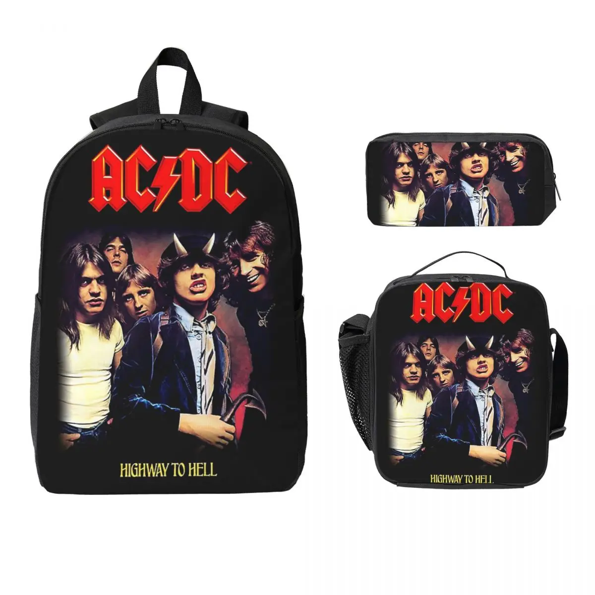 

Rock Band AC DC Backpack Student Boys Girls BookBag School Bag Laptop Shoulder Bags 3ps Insulated Lunch Bag Pencil Case